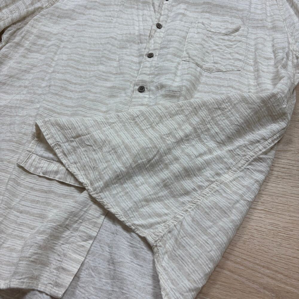 Amiani Linen Striped Button Up Casual Short Sleeve‎ Men’s XXL Color Cream - Picture 2 of 6